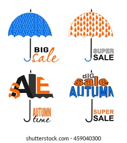 Vector autumn sale set with umbrellas