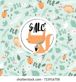 Vector - Autumn Sale template with squirrel. Banner, label.