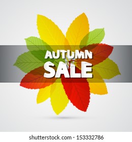 Vector Autumn Sale Theme With Colorful Leaves on White Background