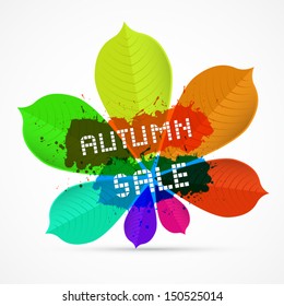 Vector Autumn Sale Title on Colorful Leaves