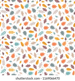 Vector Autumn Seamless Background Design with Leaves.