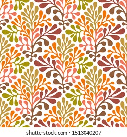 Vector Autumn Seamless Floral Pattern. Hand drawn Mexican otomi style pattern