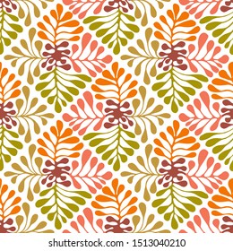 Vector Autumn Seamless Floral Pattern. Hand drawn Mexican otomi style pattern