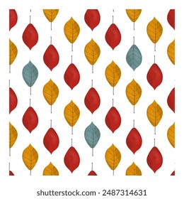 Vector autumn seamless pattern with colorful autumn leaves on a white background. Autumn print, textile, background, vector
