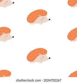 Vector autumn seamless pattern with cute hedgehog. Cute hedgehogs cartoon characters
