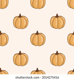 Vector autumn seamless pattern. Doodle pumpkin images. Background or wallpaper design.
