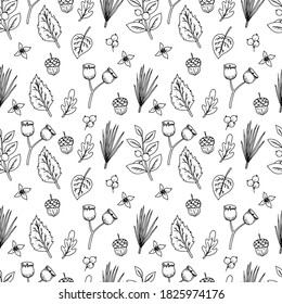 Vector Autumn seamless pattern with forest plants