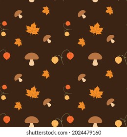 Vector autumn seamless pattern. Illustration mushrooms. Autumn background. Fall wallpaper