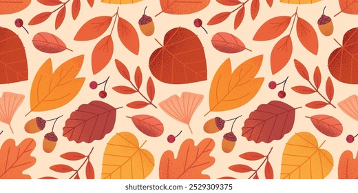 Vetor outono padrão sem emenda com folhas, florais e berries.Seasonal papel de parede moda em outono colors.Autumn fundo decoração para impressões, anúncio, marketing de mídia social, marca, embalagem, capas.