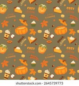 Vector autumn seamless pattern. Perfect for children's prints, textiles, wrapping paper, scrapbooking.