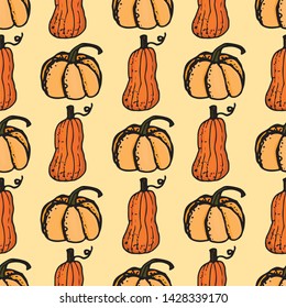 vector autumn seamless pattern with pumpkins