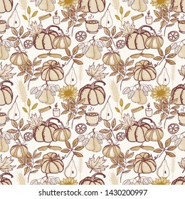 vector autumn seamless pattern with pumpkins