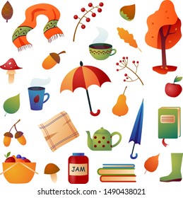 Vector autumn set. Different autumn items isolated on a white background