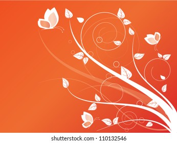 Vector autumn spring background with floral elements and butterfly