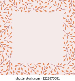 Vector autumn square frame of bright sprigs of barberry on a light background drawn by hand. Seasonal natural illustration