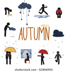 vector autumn stick man icon set