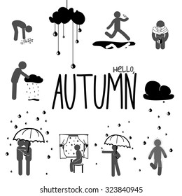 vector autumn stick man icon set