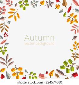 Vector autumn template. Modern stylized colorful leafs. Completely mouse made design. Abstract mosaic with place for your text.