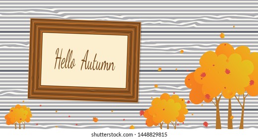 Vector Autumn  template on a wooden background, layout decorate with leaves for frame leaflet or web banner.