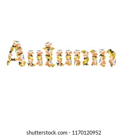 Vector autumn text filled with leaves pattern and acorns