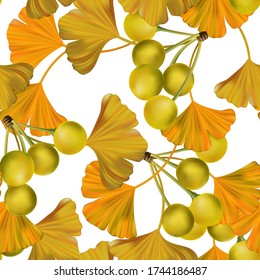 Vector Autumn Thema Golden Ginko Realistische Illustration Nahtloses Muster 