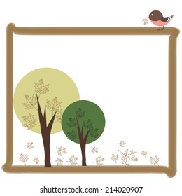 vector autumn  tree with a bird and maple leaves