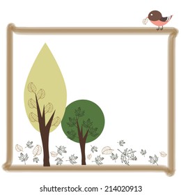vector autumn  tree with a bird and maple leaves