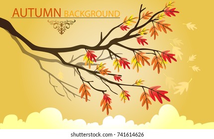Vector Autumn Tree Branches with Leaves Background Image