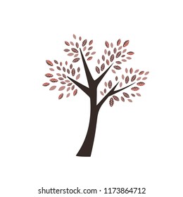 Vector autumn tree with dark and light red leaves with brown trunk icon icon logo forest plant on white background