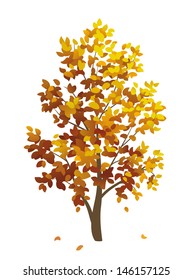 Vector autumn tree with falling leaves