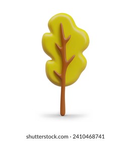 Árbol vectorial de otoño, vista frontal. objeto 3D con efecto plasticino. Graciosa ilustración de color sobre fondo blanco. Plantilla para diseño web estacional positivo