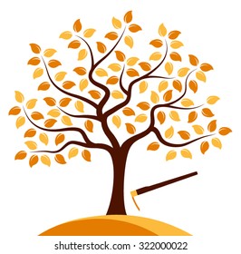 vector autumn tree and hoe isolated on white background