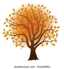 Vector autumn tree on white background