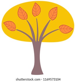 vector autumn tree with orange leaves, cute design