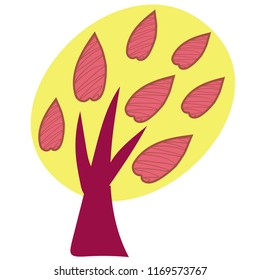 vector autumn tree with red leaves, modern design