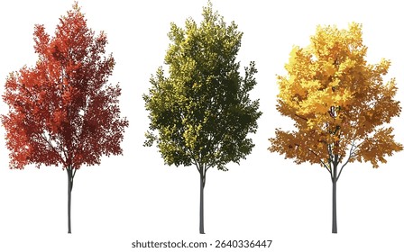 Vector autumn trees, colorful foliage cutout isolated backgrounds, fall landscape, nature trees, seasonal foliage, vibrant leaves, autumn background, nature design