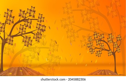 Vector of autumn trees on orange background yellow gradient for background