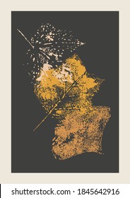 Vector Autumn vertical background with abstract elements and shapes in Boho style. Wall art composition minimalist Mid century modern.