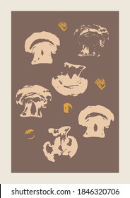 Vector Autumn vertical background with abstract elements and shapes in Boho style. Wall art composition minimalist Mid century modern.
