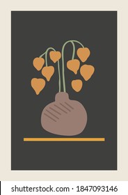Vector Autumn vertical background with abstract elements and shapes in Boho style. Wall art composition minimalist Mid century modern.