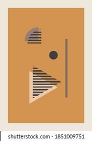 Vector Autumn vertical background with abstract elements and shapes in Boho style. Wall art composition minimalist Mid century modern.