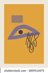 Vector Fondo vertical otoño con elementos abstractos y formas en estilo Boho. Composición de arte mural minimalista a mediados del siglo moderno.