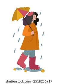 Vector autumn weather girl in the rain