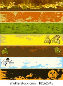 Vector Autumn Winter Banners Grunge Set
