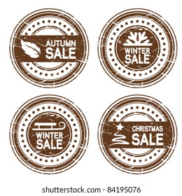 Vector autumn, winter and Christmas sale stamps