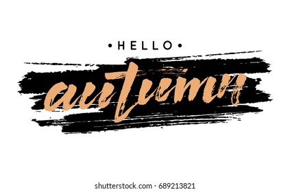 Vector Autumn word watercolor hand lettering brush pen