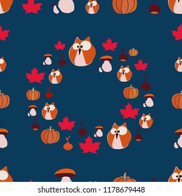 Vector Autumn wreath colorful seamless pattern background