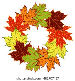 vector Autumn wreath made of maple leaves decoration sign has come frame boarder badge banner mood