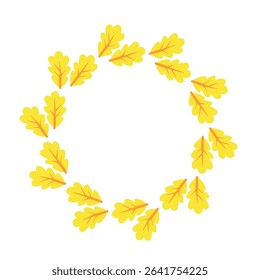 Vector autumn wreath with yellow oak leaves forming a round frame. Ideal for seasonal decorations, harvest themes, greeting cards, or farmhouse style designs.