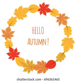 Vector autumn wreath with yellow and red leaves